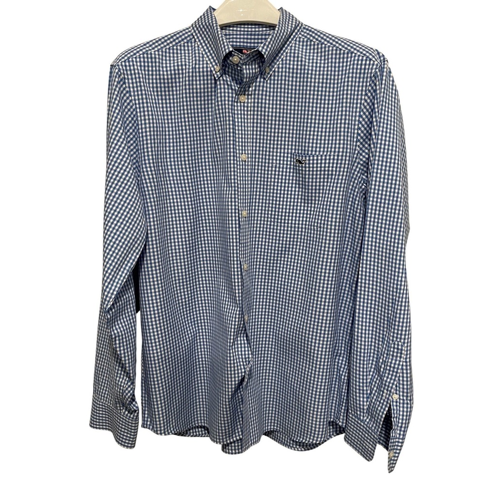 Vineyard Vines Mens Blue White Gingham Check Button Down Shirt Large Long Sleeve